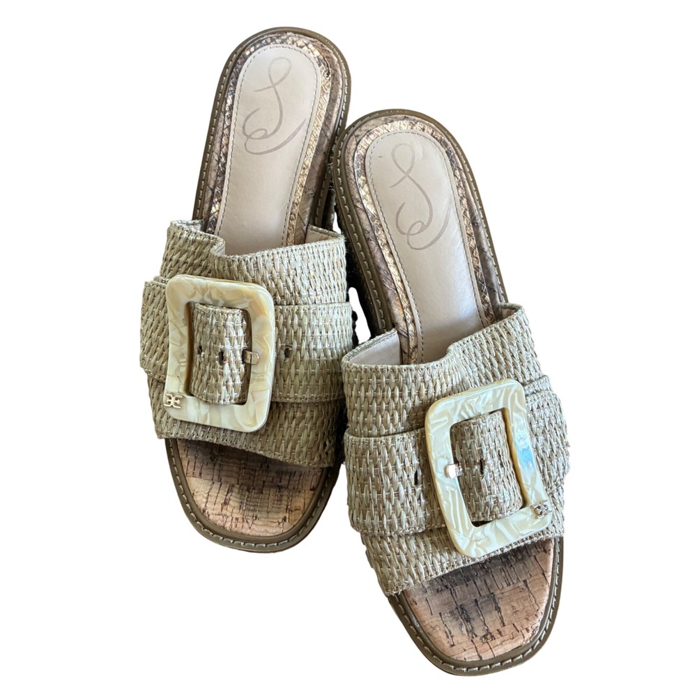 Sam Edelman Raffia Platform Wedge Sandals Womens Size 8.5 Natural Beige Woven
